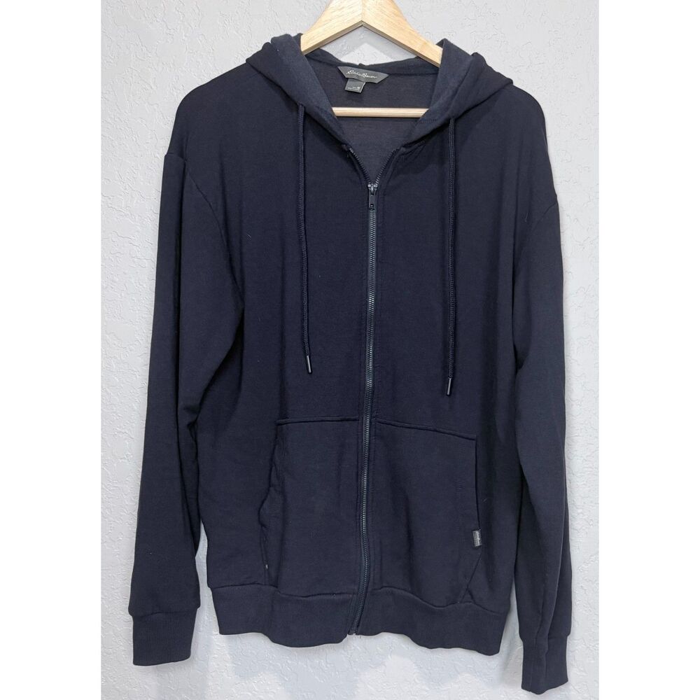 Eddie Bauer Navy Full Zip Hoodie M Fleece Sweatshirt Athleisure Minimalist Casua